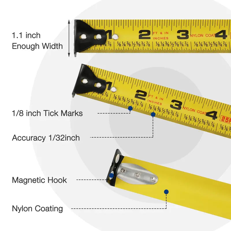 WORKPRO 25-Foot Heavy-Duty Retractable Tape Measure (2-Pack) – Precision 1/32″, Magnetic Tip