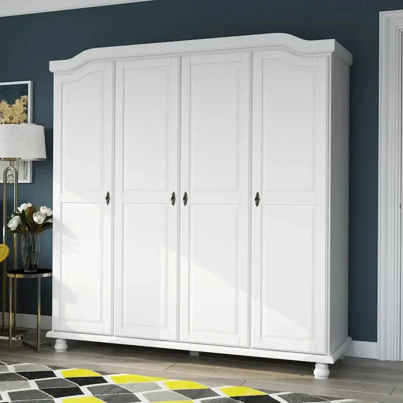 Palace Imports Solid Wood Kyle Wardrobe Armoire – Four-Door Design with Optional Mirror or Solid Panels