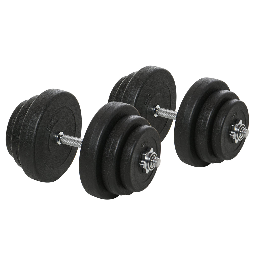 HOMCOM Kurzhantel-Set 40 kg, 2 Metallgriffe, 12 Hantelscheiben, bodenschonend, schwarz