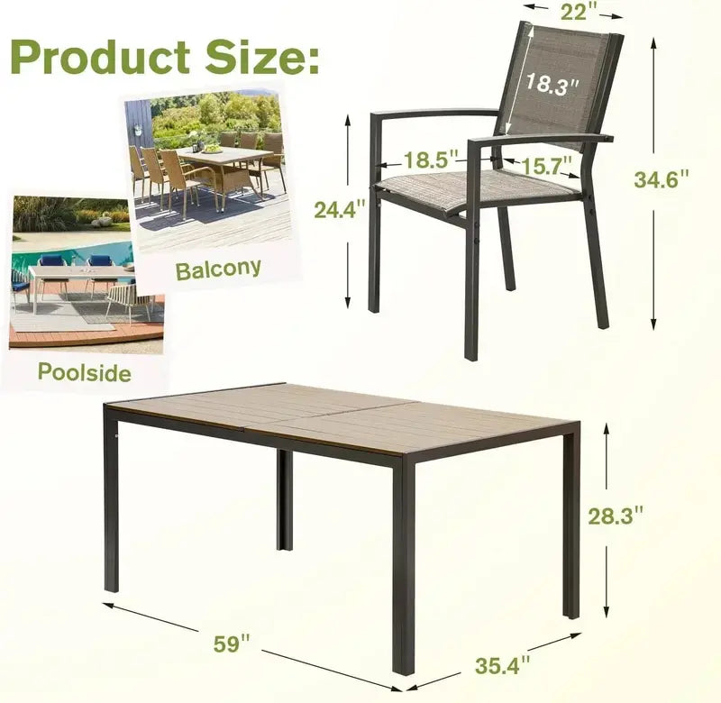 Homall 7-Piece Outdoor Dining Set — Light Grey Textilene Chairs and Durable Table