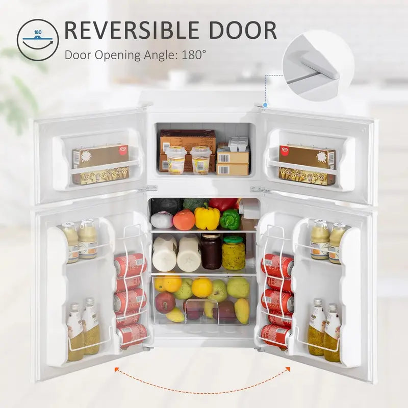 HOMCOM 3.2 Cu. Ft Compact Mini Fridge with Freezer, Adjustable Shelf & Thermostat