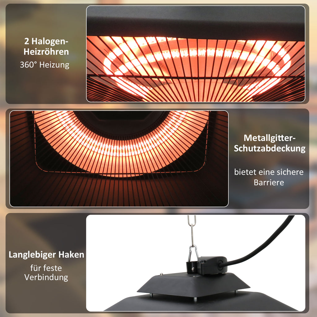 Outsunny Infrarotstrahler 2000 Watt Heizstrahler mit Fernbedienung 2 Heizstufen Schutzhülle LED-Anzeige elektrisch Wärmestrahler Quarzstrahler Terrassenheizer Infrarotheizung Schwarz