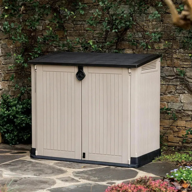 Keter Store-It-Out Midi Beige Resin Storage Shed – 30 Cubic Feet, Weather-Resistant Outdoor Unit