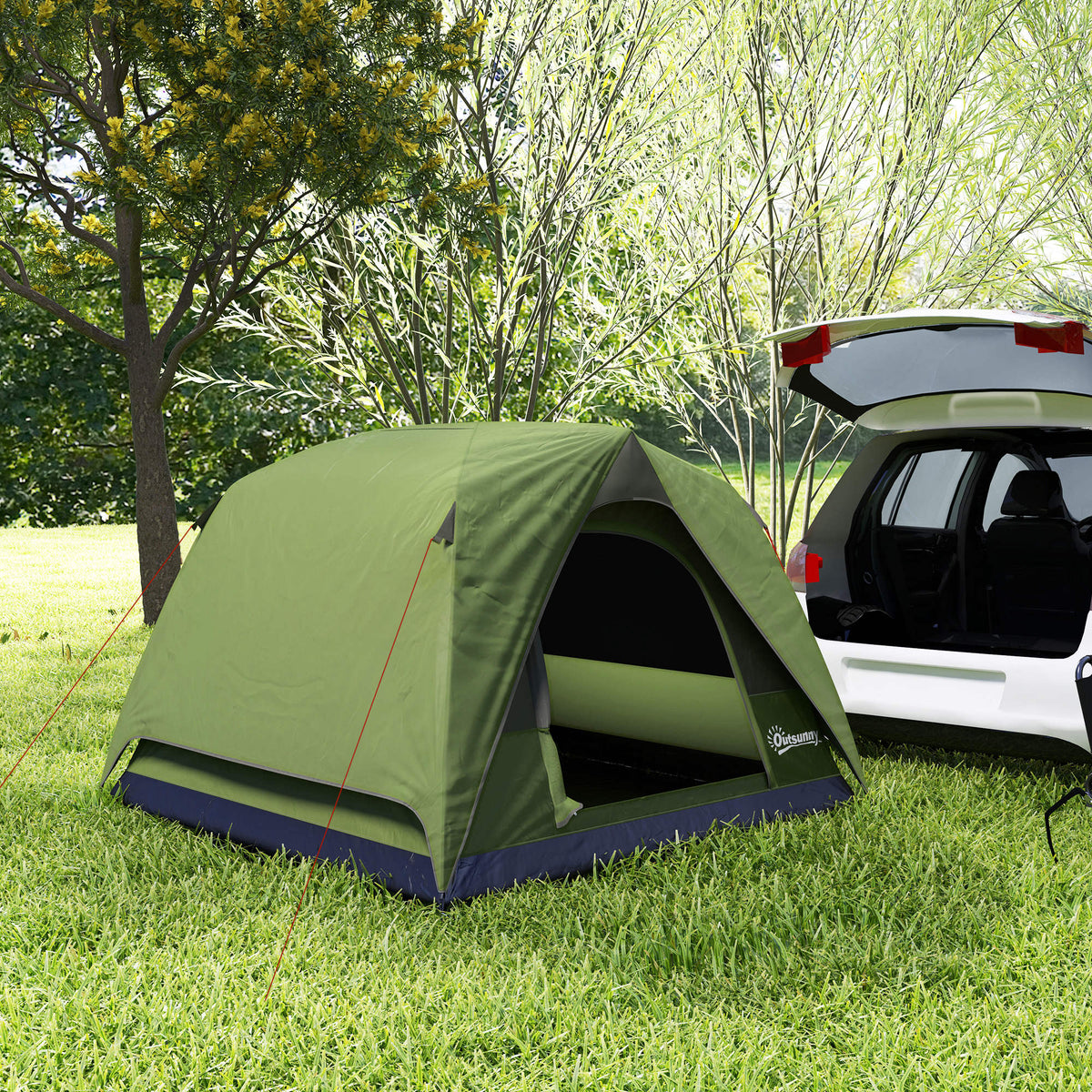 Outsunny Campingzelt 2-4 Personen, Familien-Domzelt wasserdicht, mit Fenstern, Tasche, Tragetasche Olivgrün