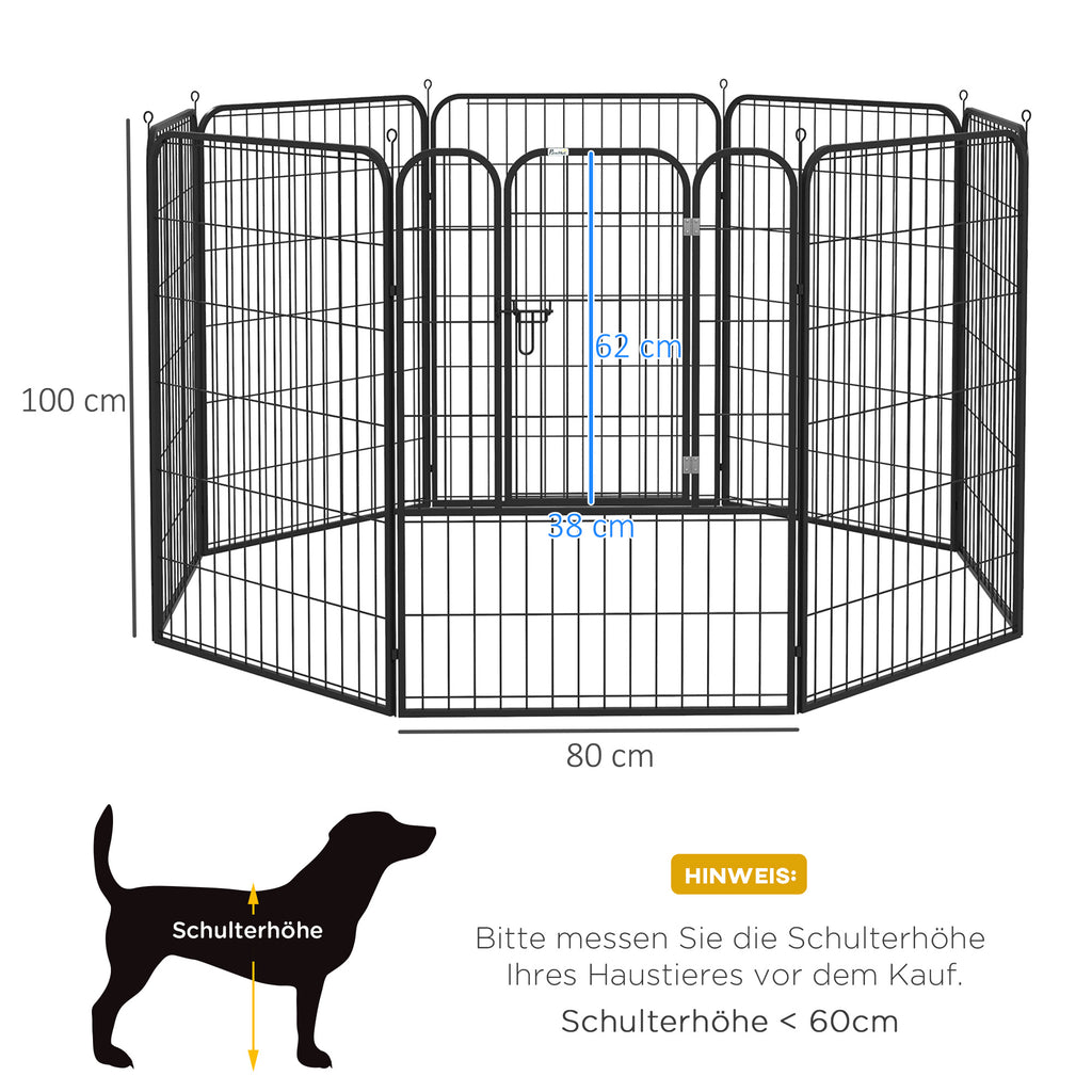 PawHut Welpenauslauf Freigehege Laufstall für Haustier Laufgitter Laufstall Hundegehege individuell gestaltbare Form mit Tür Metall 80 x 100 cm  Schwarz