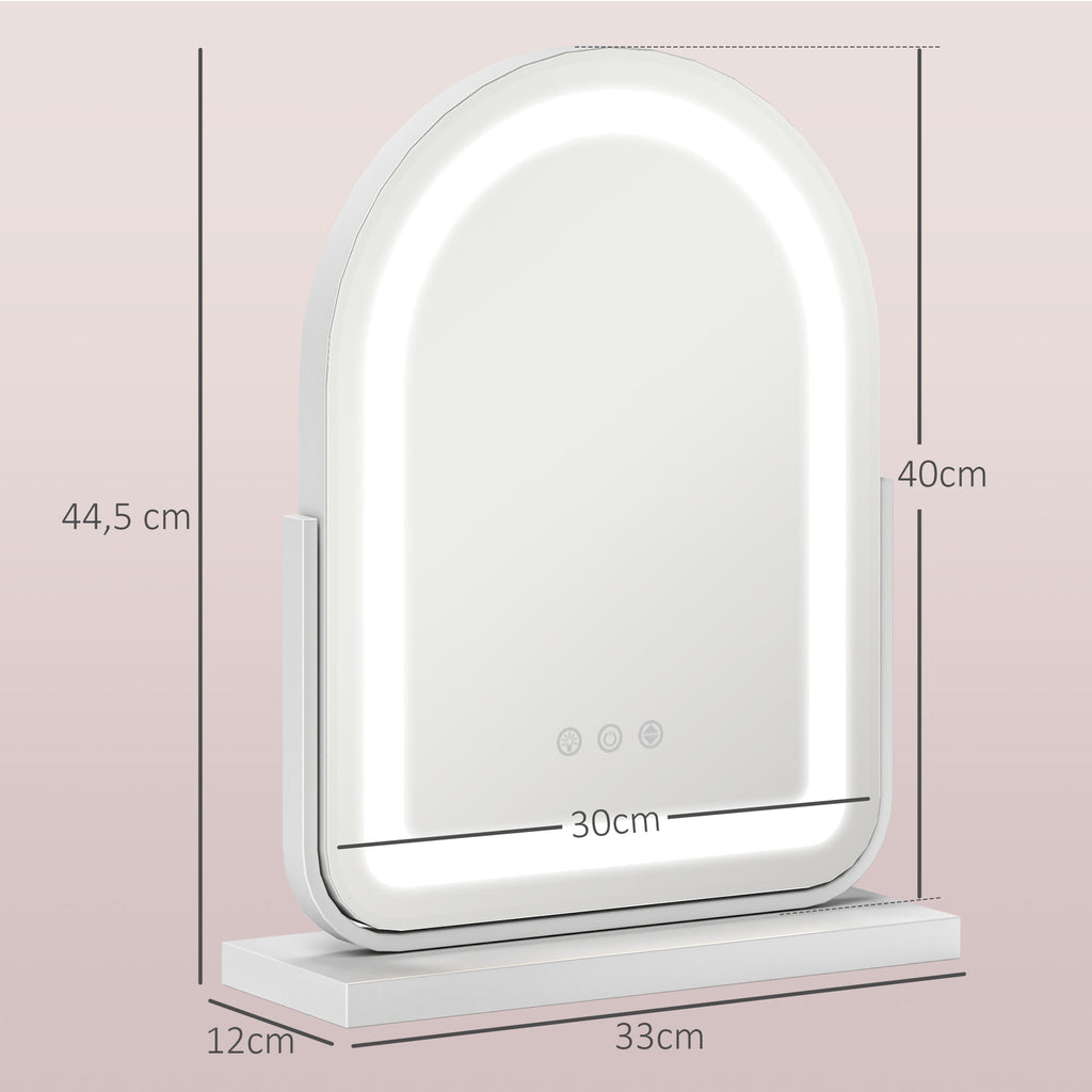 HOMCOM Kosmetikspiegel mit LED-Beleuchtung, 3 Lichttemperaturen, drehbar, Touch-Steuerung, Weiß