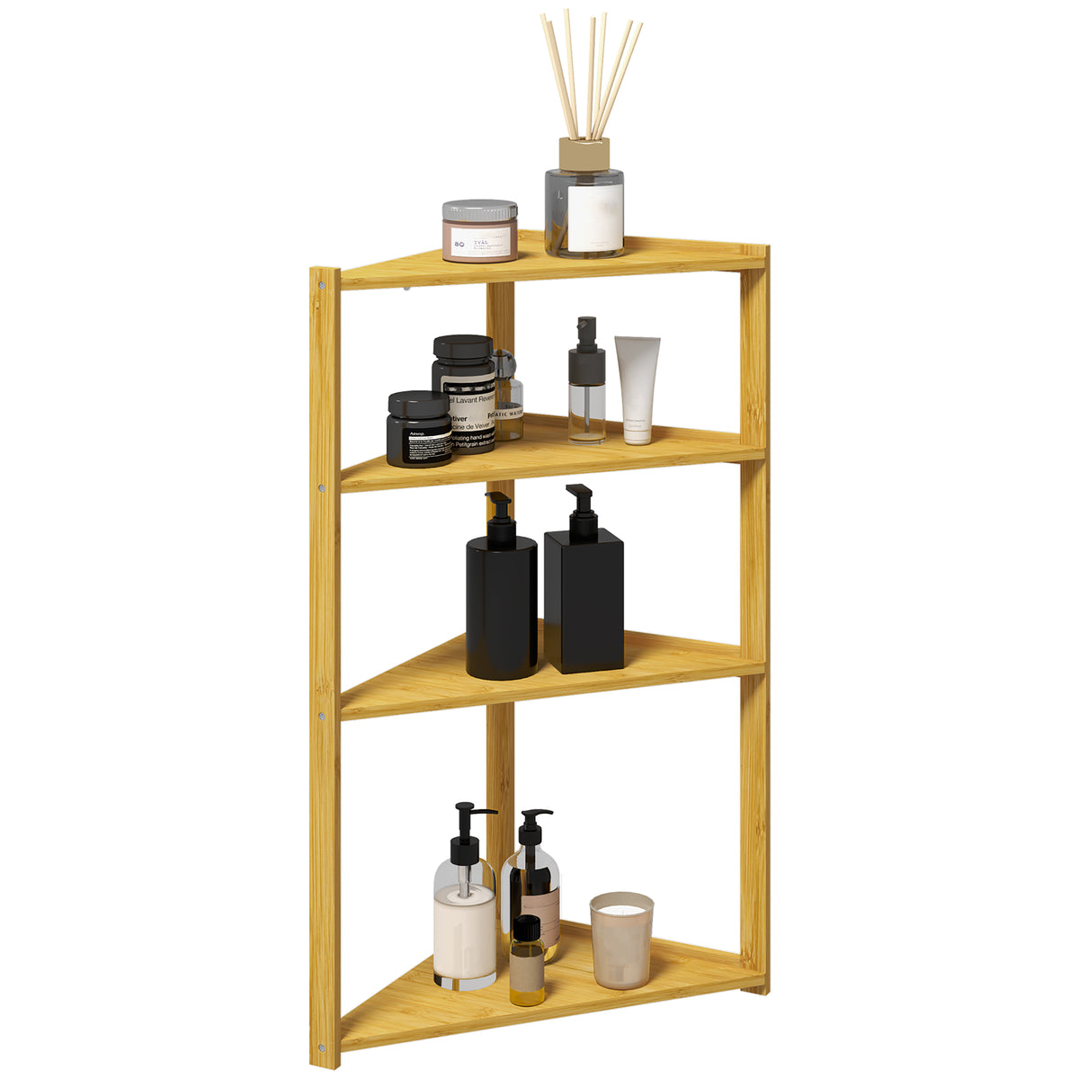 HOMCOM Möbel Bambus Eckregal mit 4 Ebenen auf Füßen - Badezimmerregal - dim. 37L x 34B x 79,5H cm