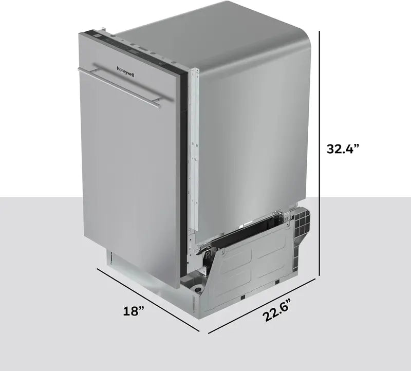 Honeywell 18″ Built-In Dishwasher – 8-Place Setting Capacity, 6 Wash Cycles, Stainless Steel Tub & ENERGY STAR Certified