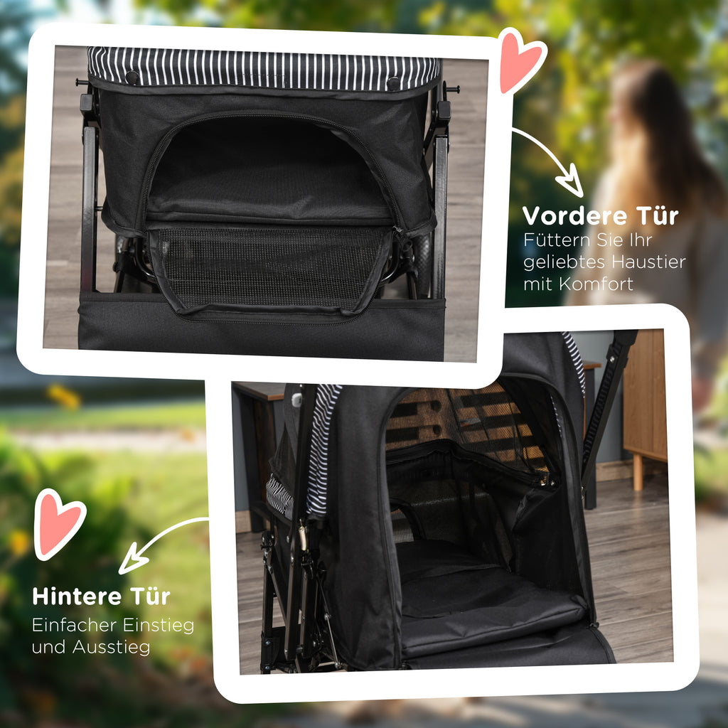 PawHut Hundebuggy Hundewagen Buggy für kleine Hunde und Katzen Haustierwagen Pet Stroller Katzenbuggy Oxford Schwarz 76,5 x 52 x 95 cm