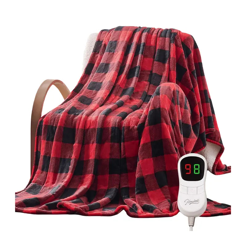 Heated Flannel Throw Blanket – 10 Heat Levels, 50″ x 60″, Checkered Pattern