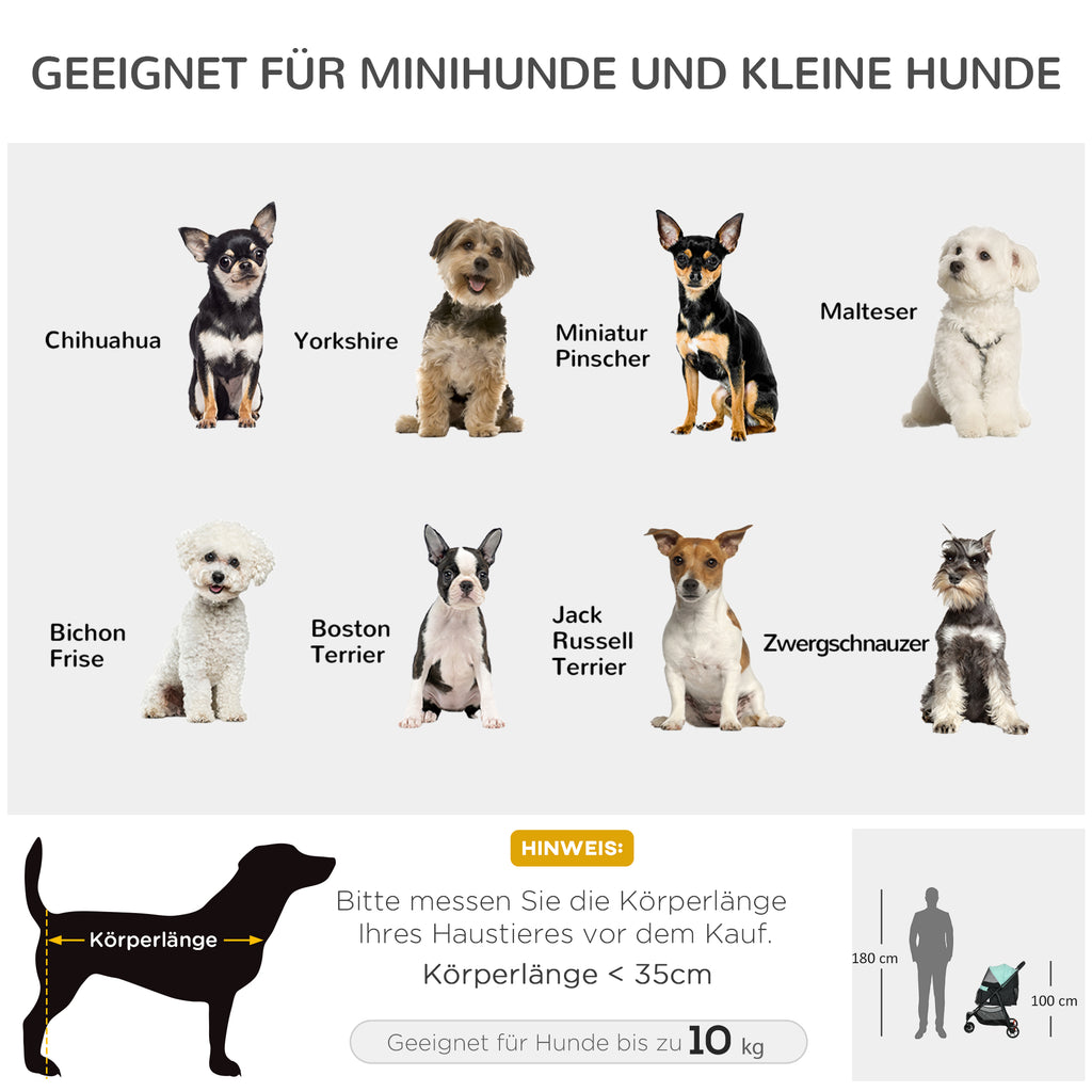 PawHut Haustierbuggy Hundebuggy, klappbar, mit Regenschutz, 2 Getränkehalter, Blau + Grün
