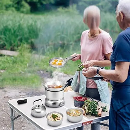 Outdoor Camping Cooking Set – 10 PCS Stove Kit with Dish Plates, Pots & Water Kettle