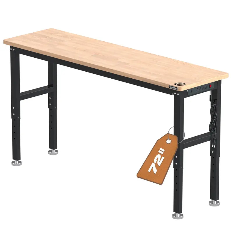 WORKPRO 72-Inch Heavy-Duty Adjustable Workbench – 3000lb Load Capacity with Built-in Power Outlets