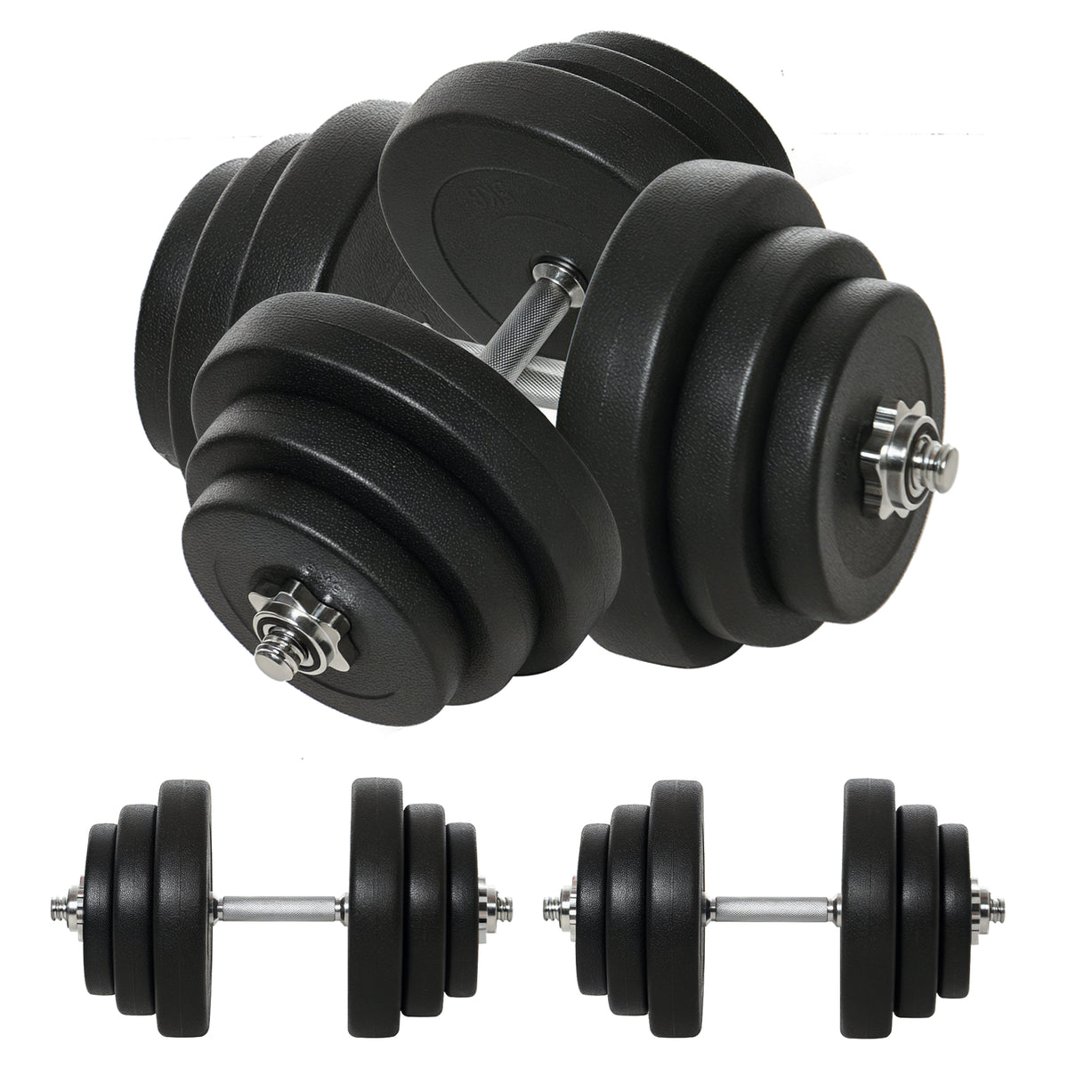HOMCOM Kurzhantel-Set 40 kg, 2 Metallgriffe, 12 Hantelscheiben, bodenschonend, schwarz