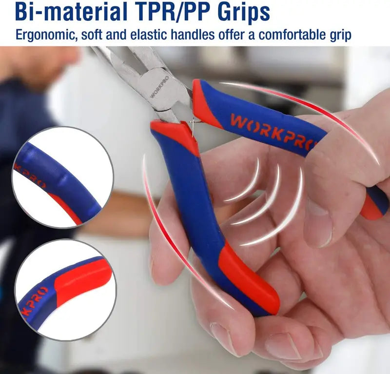 WORKPRO Mini Pliers Set – 6-Piece Compact Hand Tool Kit with Carrying Pouch