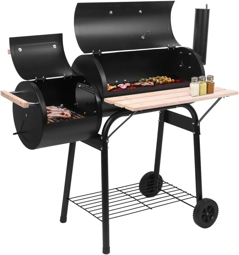 Heavy Duty Outdoor Charcoal Grill & Smoker with Thermometer & Wheels for Camping & Backyard – Double Greenhouse Design