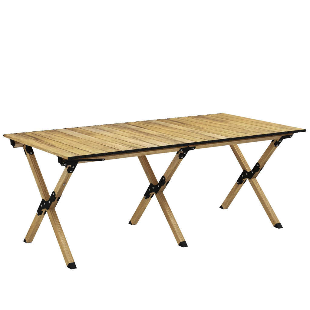 Outsunny Campingtisch Picknicktisch Gartentisch aus Aluminium mit aufrollbarer Platte Naturholzoptik