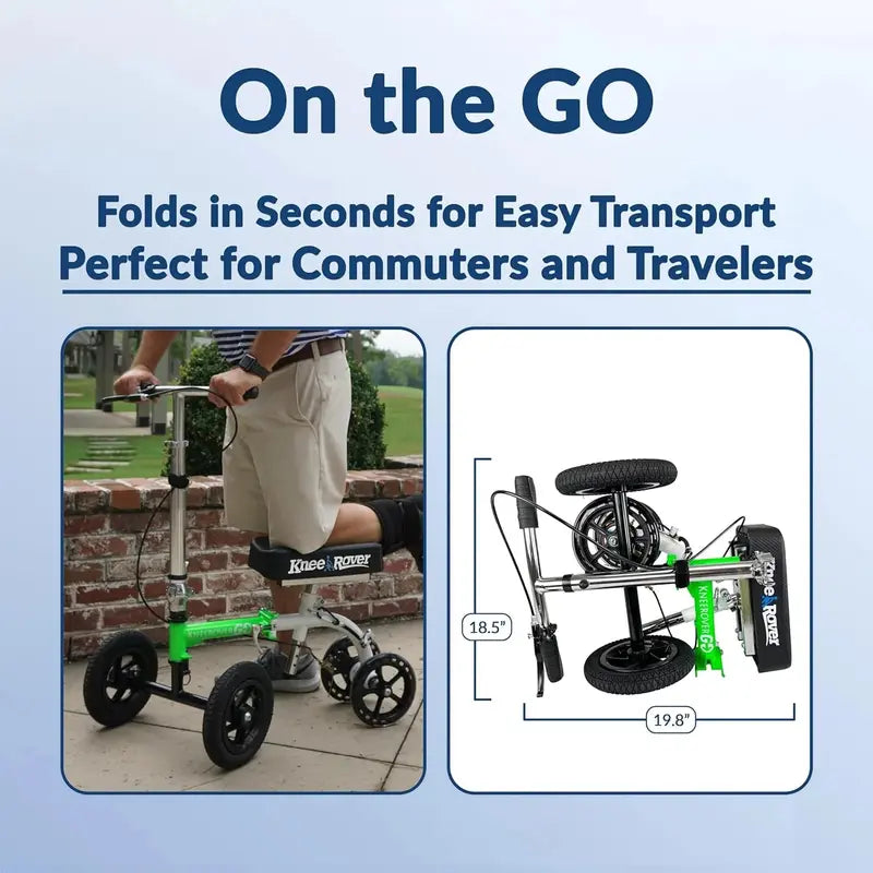 Hybrid All-Terrain Knee Scooter for Adults – Compact, Heavy-Duty Recovery Walker for Ankle/Foot Injuries (Green)