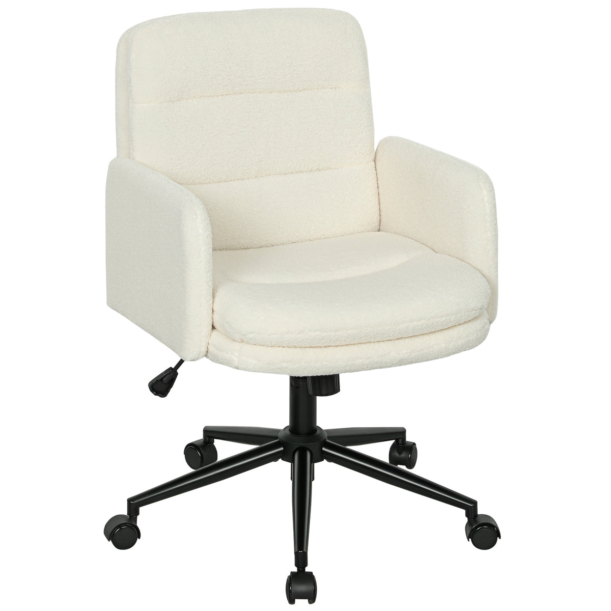 HOMCOM Fahrbarer Bürostuhl mit Stoffbezug, Armlehne, 5 Räder, drehbar, Cremeweiß