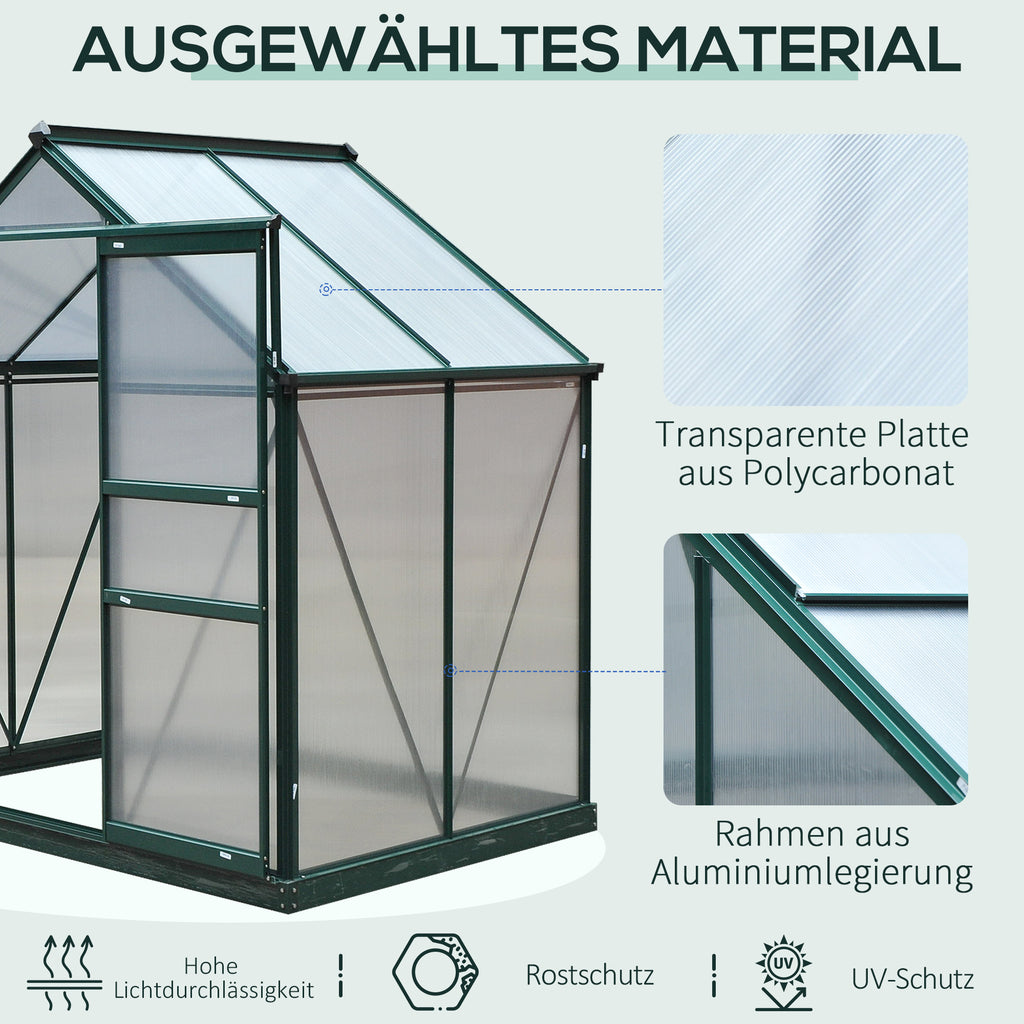 Outsunny Gewächshaus mit Dachfenster Aluminium Treibhaus 190 cm x 132 cm x 201 cm Grün + Transparent
