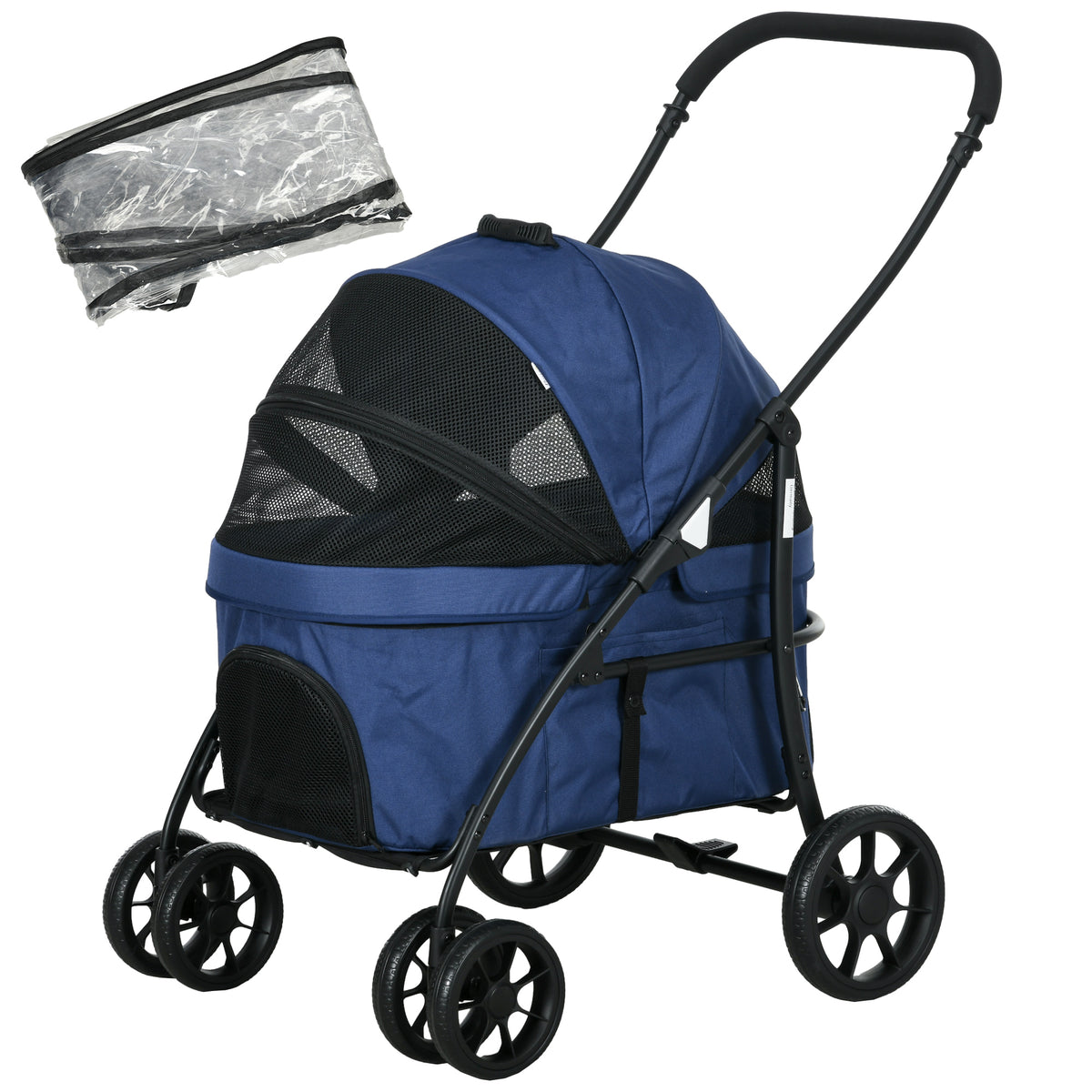 PawHut Hundewagen Hundebuggy bis 10 kg Klappbar Regenschutz, 2 Sicherheitsleinen 81x 68 x 98,5 cm Dunkelblau