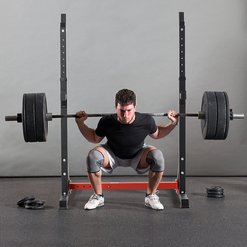 HOMCOM Langhantelständer, höhenverstellbar 77-122 cm, bis 150 kg, rutschfeste Gummifüße, Stahl, Rot+Schwarz