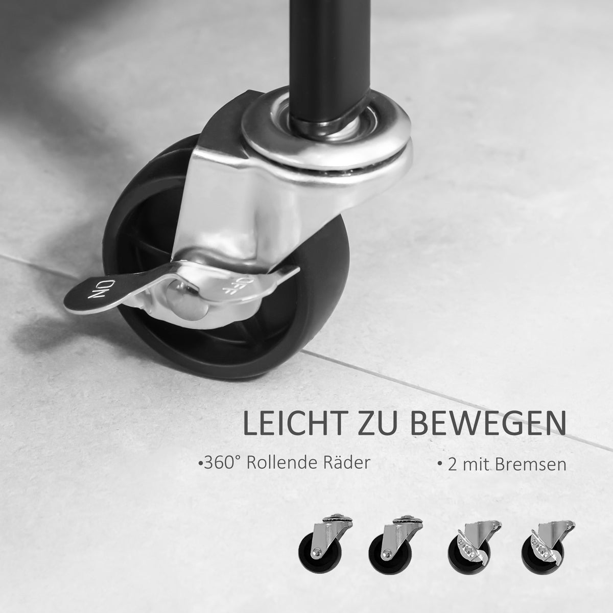 HOMCOM Kleiderständer aus Metall mit Schuhablage, fahrbar, freistehend, Schwarz