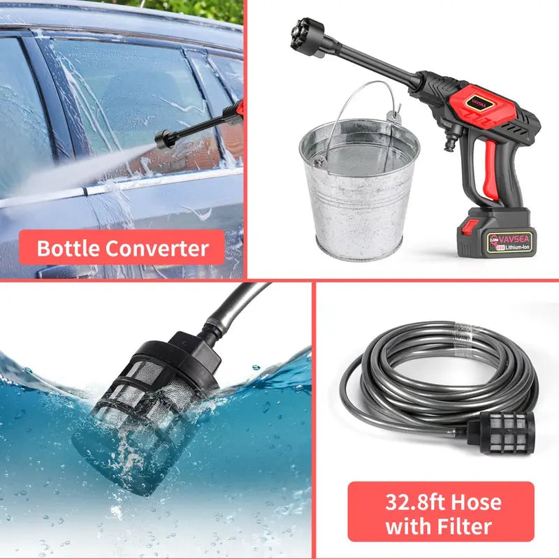 VAVSEA Cordless Pressure Washer, 24V with 6-In-1 Adjustable Nozzle, 32.8FT Water Pipe