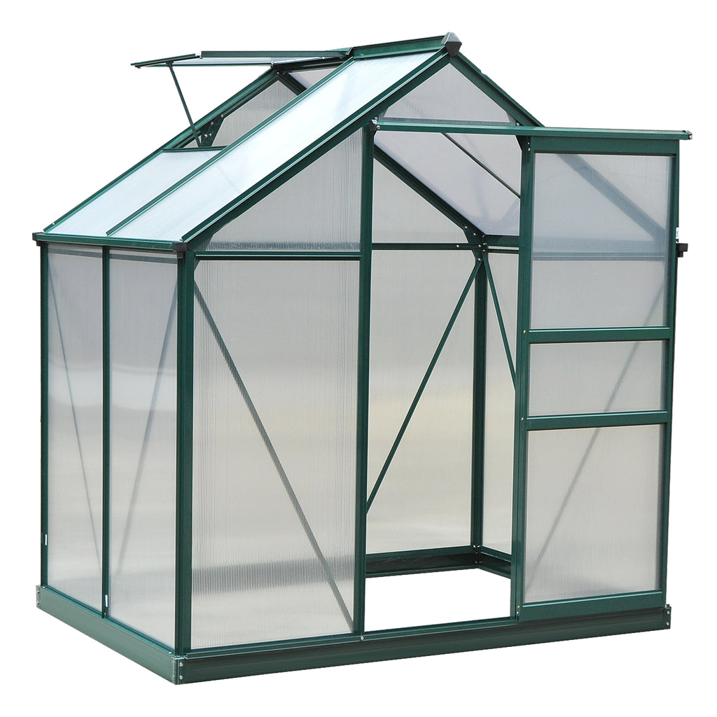 Outsunny Gewächshaus mit Dachfenster Aluminium Treibhaus 190 cm x 132 cm x 201 cm Grün + Transparent