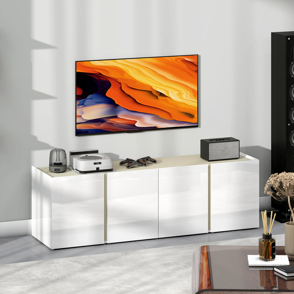 HOMCOM TV-Kommode für 65-Zoll-Fernseher, Fernseh-Schrank mit Soft-Close-Türen, anpassbare Regale, Kabellöcher, für Wohnzimmer, Weiß