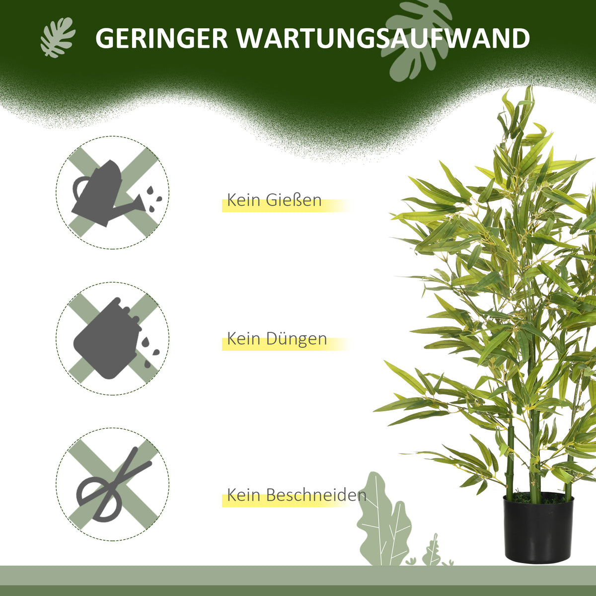 HOMCOM Künstlicher Baum, Kunstpflanze, 5 Stämme, 504 Blätter, robuster Topf, Kunststoff