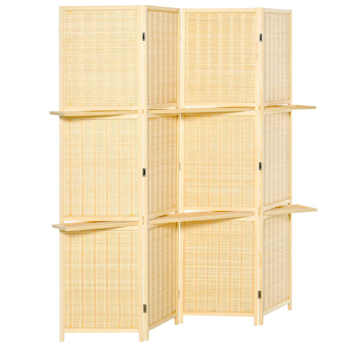 HOMCOM Raumteiler, Raumtrenner aus Bambus, 2 Regale, faltbar, Fußpads, Natur