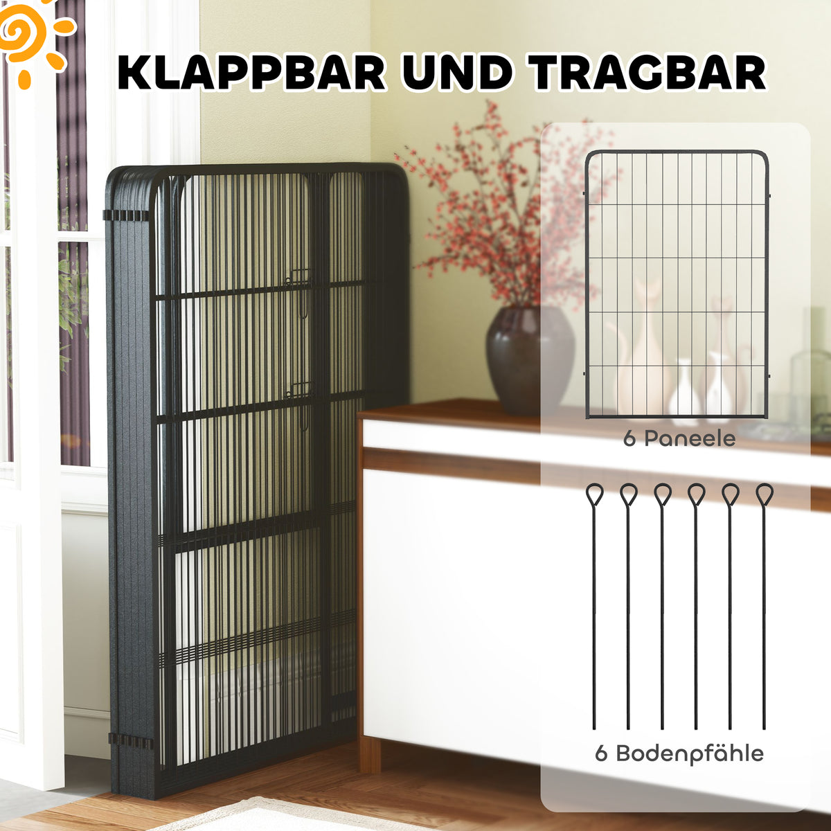 PawHut Laufstall für Hunde mit 6 Paneelen, robust, mit sicherer Tür, für drinnen und draußen, für Garten, Camping, 100 cm hoch